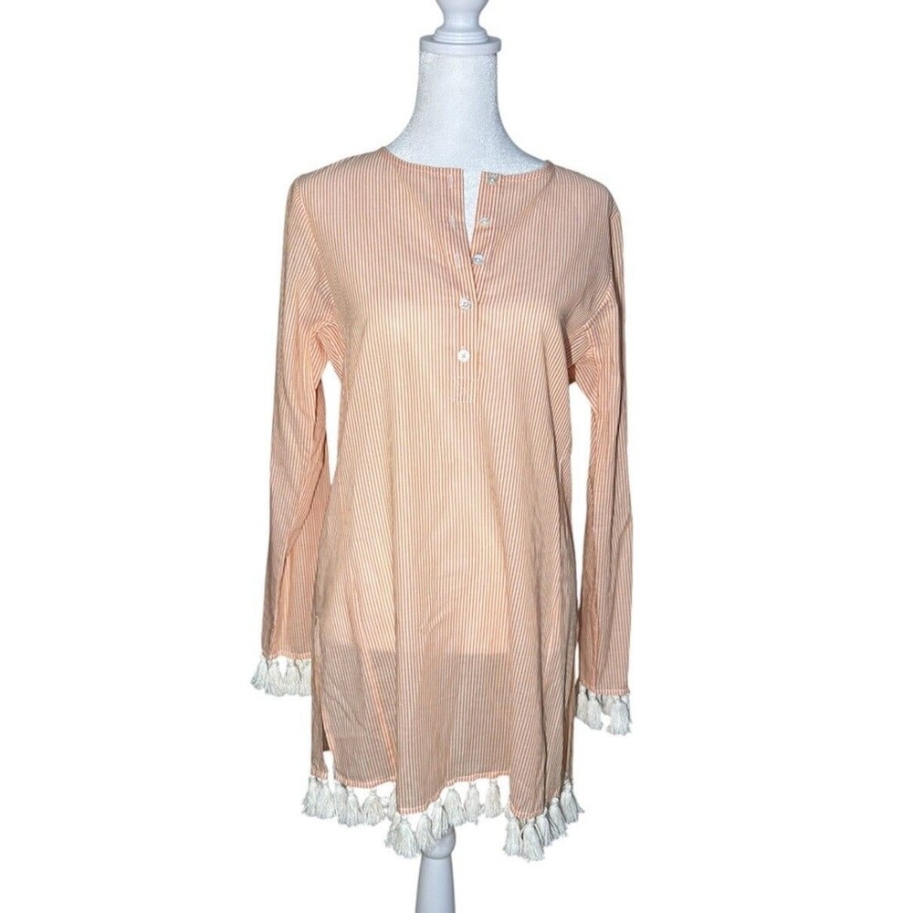 TORY BURCH Women’s SANDY BEACH TUNIC SIZE XS Orange Striped Tassels Casual NEW!!